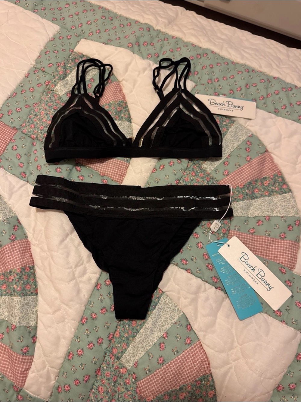 Beach Bunny Black Strappy Triangle Bikini Set